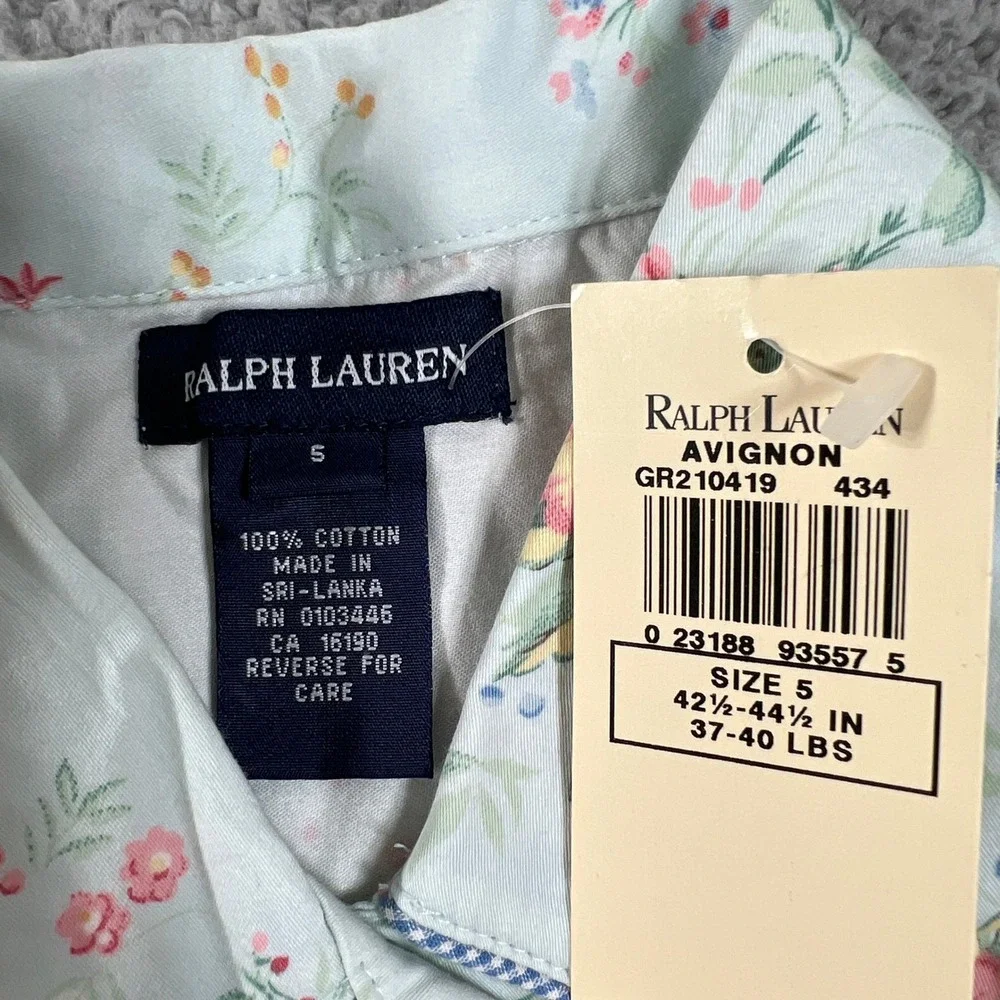 Ralph Lauren Pajama Set Girls Size 5‎ Mint Green Floral Avignon Sleeveless Pants